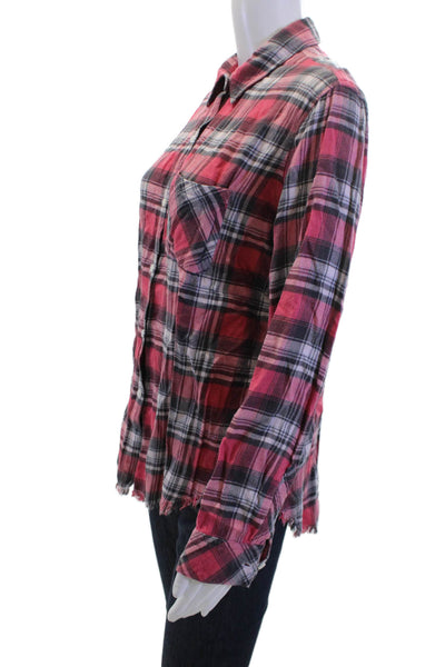 Rails Womens Plaid Collared Button-Up Black Long Sleeve Rayon Cotton Size M