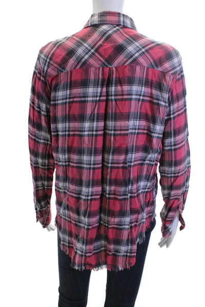 Rails Womens Plaid Collared Button-Up Black Long Sleeve Rayon Cotton Size M
