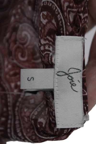 Joie Womens Paisley Silk Tunic Blouse Long Sleeve Tie Neck Brown Size S