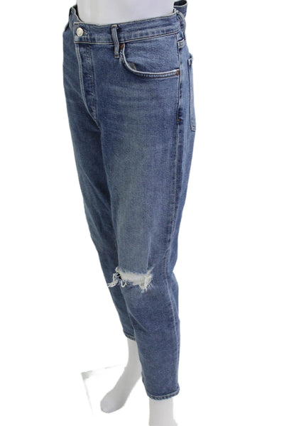 Agolde Women Mom Cropped High Rise Blue Jeans Button Size 31