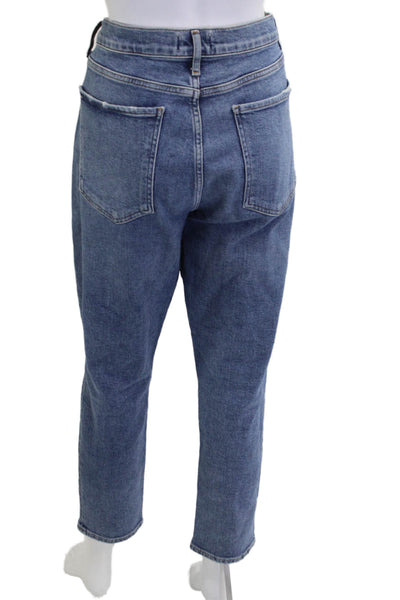 Agolde Women Mom Cropped High Rise Blue Jeans Button Size 31