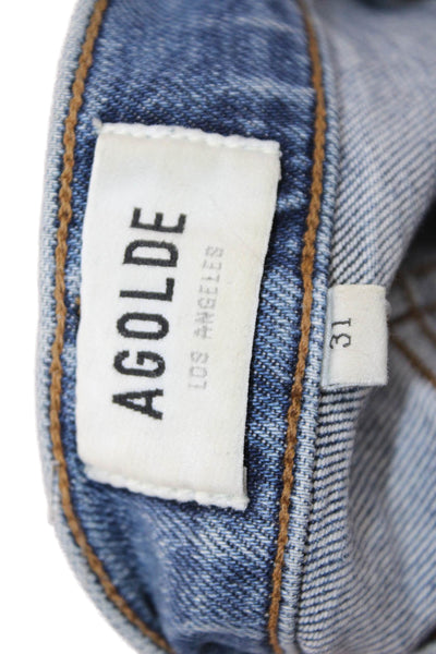 Agolde Women Mom Cropped High Rise Blue Jeans Button Size 31