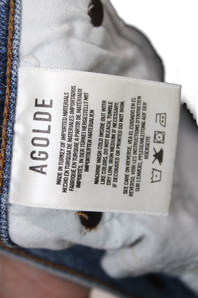 Agolde Women Mom Cropped High Rise Blue Jeans Button Size 31