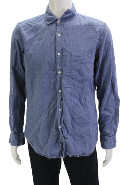 Hartford Mens Cotton Collared Basic Button Down Shirt Blue Size XL