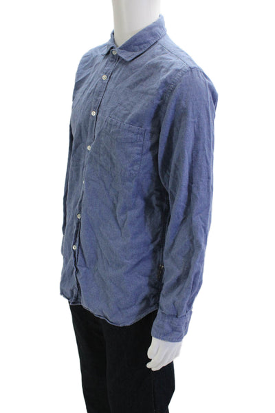 Hartford Mens Cotton Collared Basic Button Down Shirt Blue Size XL