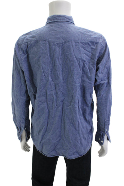 Hartford Mens Cotton Collared Basic Button Down Shirt Blue Size XL