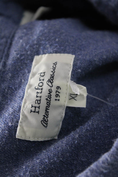 Hartford Mens Cotton Collared Basic Button Down Shirt Blue Size XL