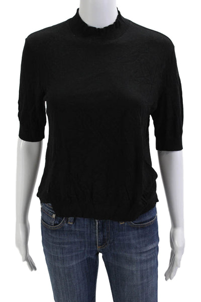 Zara Woman Women Black Mock Neck Short Sleeve Basic Polyester Top Size M