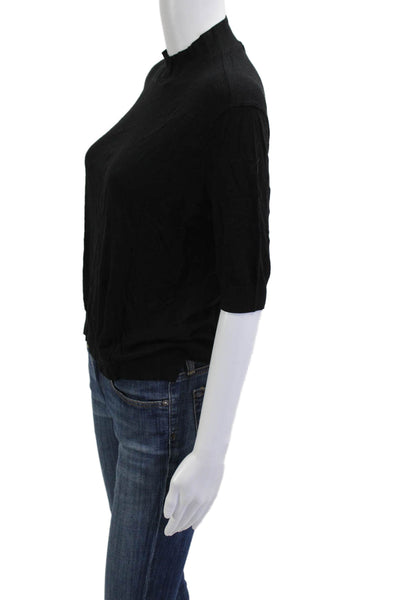 Zara Woman Women Black Mock Neck Short Sleeve Basic Polyester Top Size M