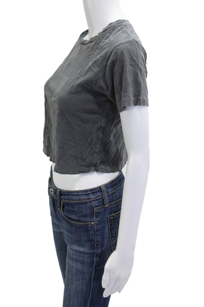 Amo Women Cropped Basic Crew Neck Cotton Short Sleeve T-Shirt Dark Gray Size XS