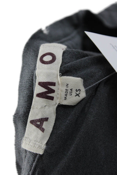 Amo Women Cropped Basic Crew Neck Cotton Short Sleeve T-Shirt Dark Gray Size XS