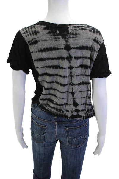 Young Fabulous & Broke Women Cropped Black Rayon T-Shirt Boho Size S