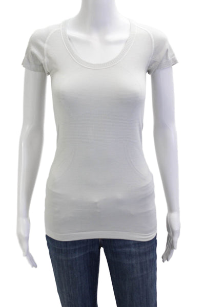 Lululemon Women White Basic T-Shirt Nylon Round Neck Short Sleeve Size XS