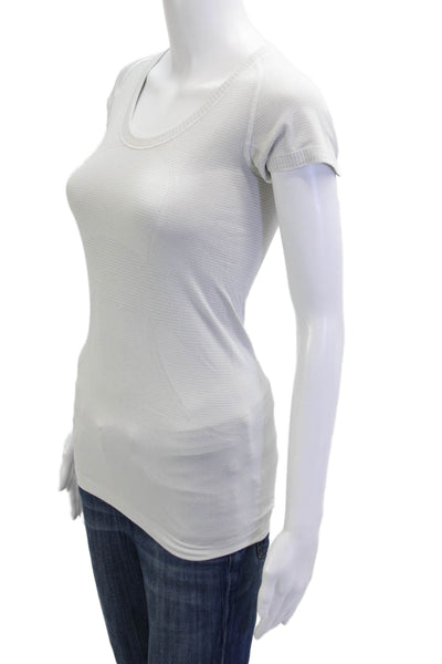 Lululemon Women White Basic T-Shirt Nylon Round Neck Short Sleeve Size XS