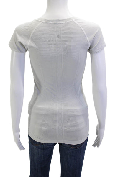 Lululemon Women White Basic T-Shirt Nylon Round Neck Short Sleeve Size XS