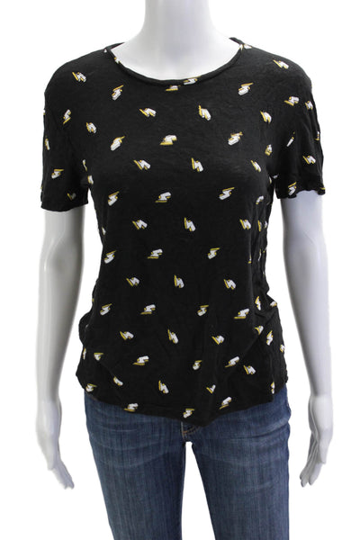 Karssen Zoe Karssen Womens Black Bird Graphic Crew Neck Short Sleeve Tee Size L