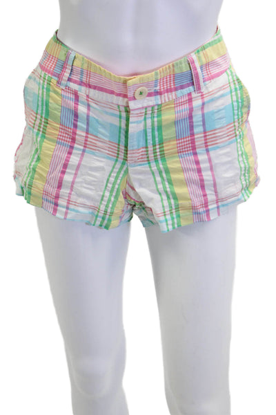 Lily Pulitzer Unisex Green Plaid Button Shorts 100% Cotton Size 4