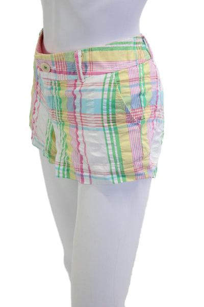 Lily Pulitzer Unisex Green Plaid Button Shorts 100% Cotton Size 4