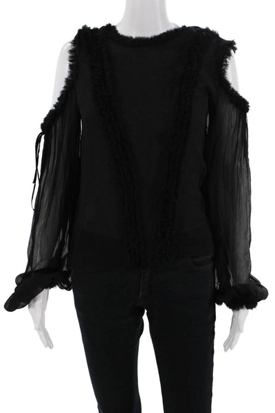 Alexis Women Black Silk Tie Neck Crew Neck Long Sleeve Gothic Blouse Size S