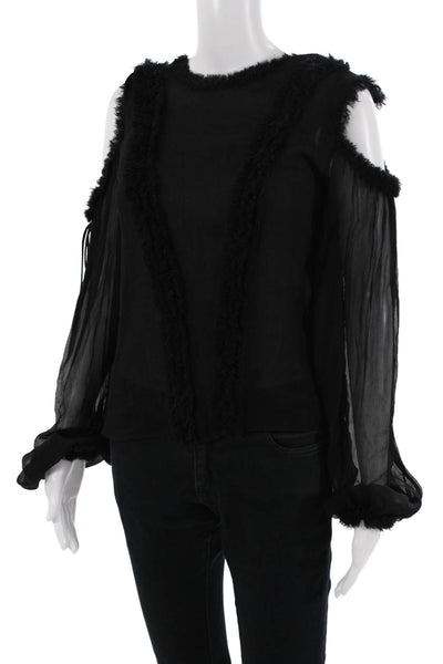 Alexis Women Black Silk Tie Neck Crew Neck Long Sleeve Gothic Blouse Size S