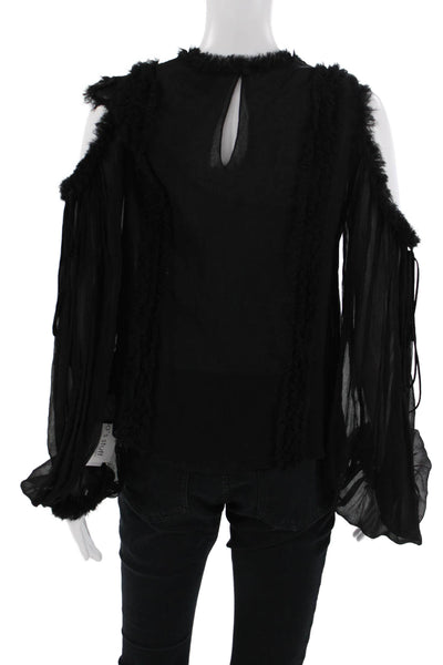 Alexis Women Black Silk Tie Neck Crew Neck Long Sleeve Gothic Blouse Size S