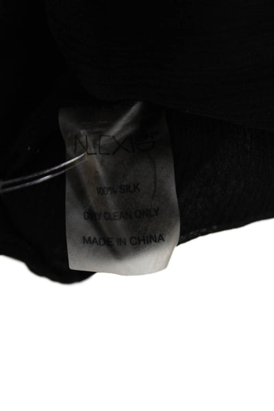 Alexis Women Black Silk Tie Neck Crew Neck Long Sleeve Gothic Blouse Size S