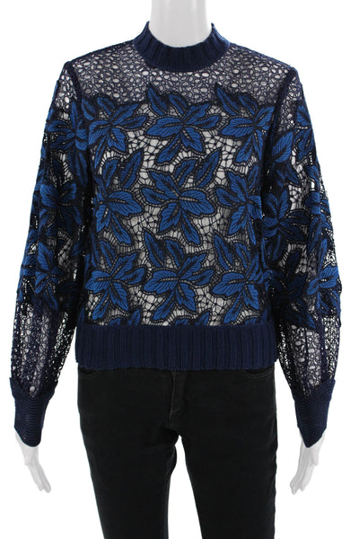 Sea New York Womens Pullover Crewneck Floral Polyester Sweater Button Size XS