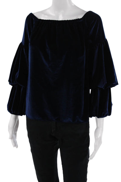Petersyn Women Dark Blue Bohemian Solid Long Sleeve Blouse Fall Size M