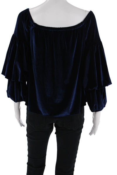Petersyn Women Dark Blue Bohemian Solid Long Sleeve Blouse Fall Size M