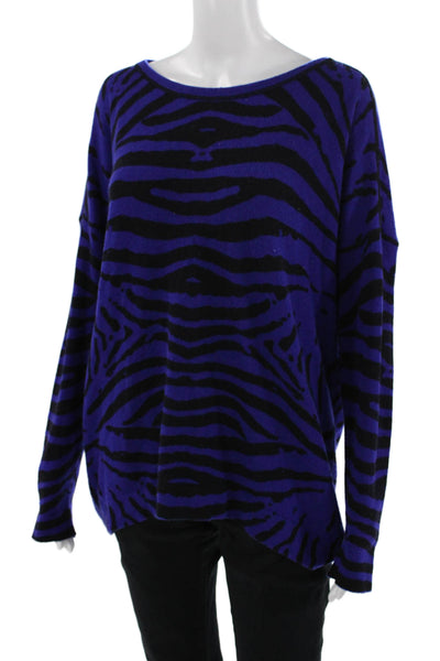 C by Bloomingdales Womens Black Animal Print Cashmere Pullover Sweater Size M
