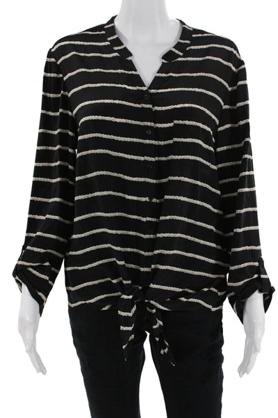Joie Womens Black Striped V Neck Button Up Blouse Longsleeve Cotton Size M