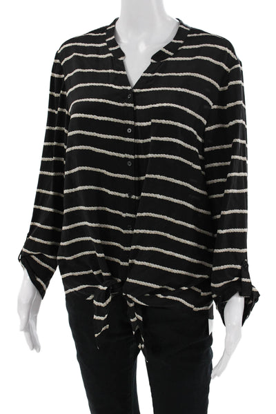 Joie Womens Black Striped V Neck Button Up Blouse Longsleeve Cotton Size M