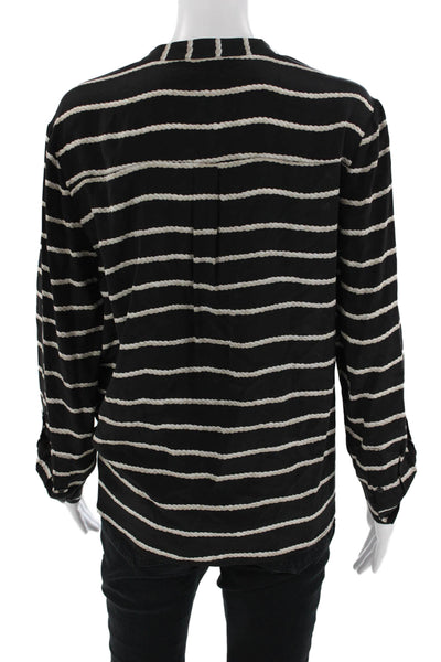 Joie Womens Black Striped V Neck Button Up Blouse Longsleeve Cotton Size M