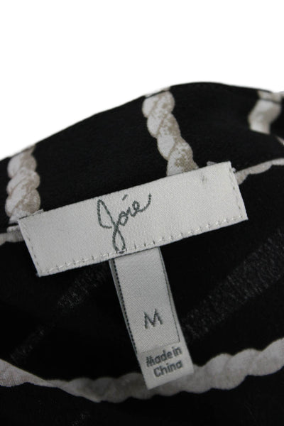 Joie Womens Black Striped V Neck Button Up Blouse Longsleeve Cotton Size M