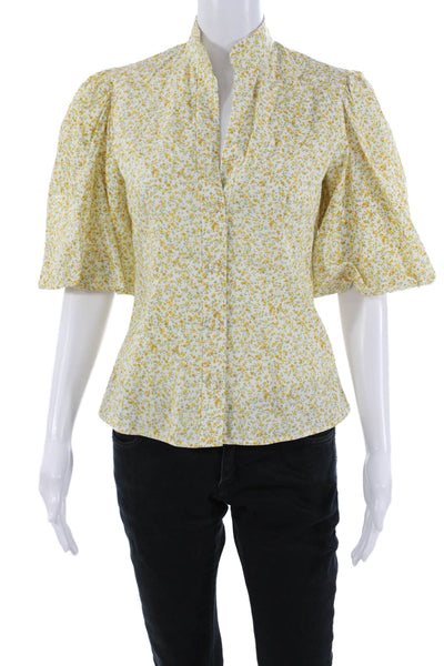 Petersyn Women Blouse White Floral Mock Neck 3/4 Sleeve Button-Up Size S