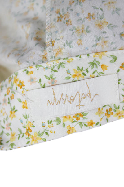 Petersyn Women Blouse White Floral Mock Neck 3/4 Sleeve Button-Up Size S