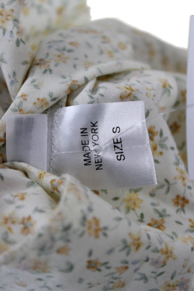 Petersyn Women Blouse White Floral Mock Neck 3/4 Sleeve Button-Up Size S
