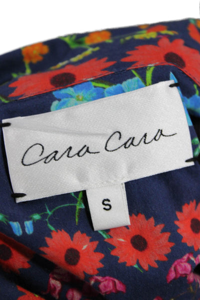 Cara Cara Women Collared Floral Button Up 3/4 Sleeve Dark Blue Blouse Size S