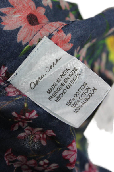 Cara Cara Women Collared Floral Button Up 3/4 Sleeve Dark Blue Blouse Size S
