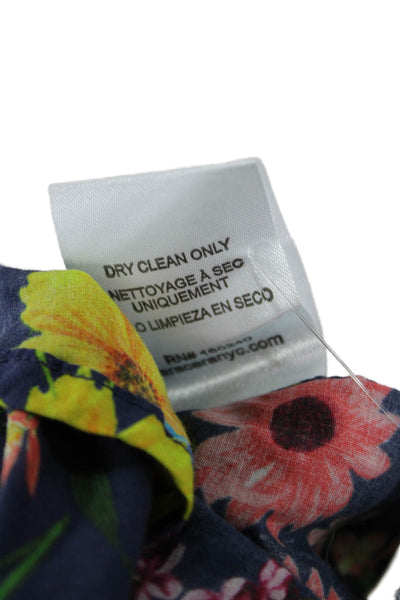 Cara Cara Women Collared Floral Button Up 3/4 Sleeve Dark Blue Blouse Size S