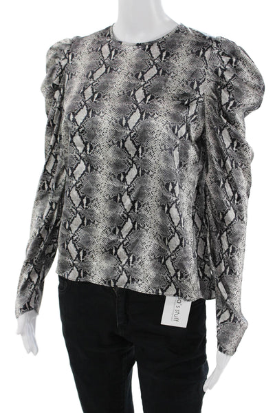 Generation Love Women Black Animal Print Silk Blend Long Sleeve Blouse Size XS