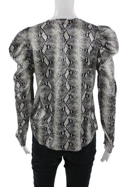 Generation Love Women Black Animal Print Silk Blend Long Sleeve Blouse Size XS