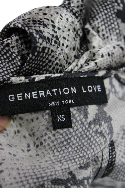 Generation Love Women Black Animal Print Silk Blend Long Sleeve Blouse Size XS