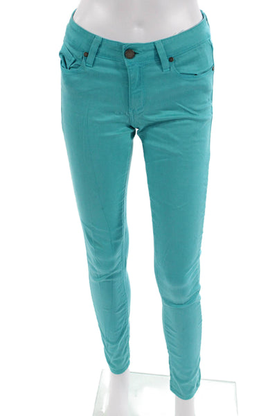 Paige Women Green Mid Rise Jeggings Button Closure Size 27