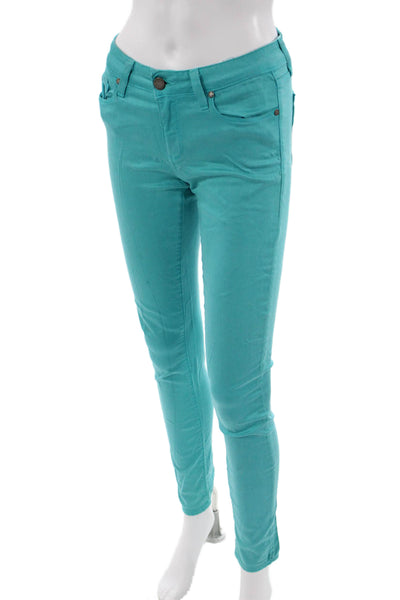 Paige Women Green Mid Rise Jeggings Button Closure Size 27