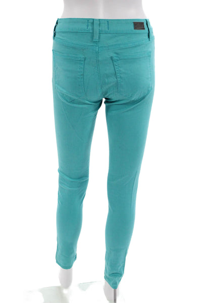 Paige Women Green Mid Rise Jeggings Button Closure Size 27