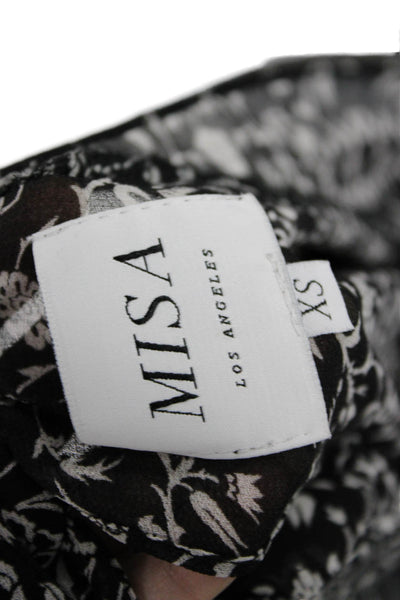 Misa Women Black Floral High Neck Long Sleeve Boho Viscose Blouse Size XS