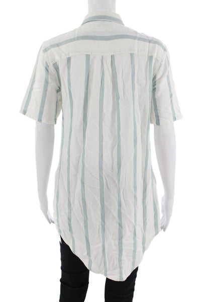 ONIA Womens Striped Button-Up Tunic Short Sleeve White Cotton Size S