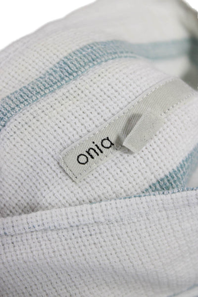 ONIA Womens Striped Button-Up Tunic Short Sleeve White Cotton Size S