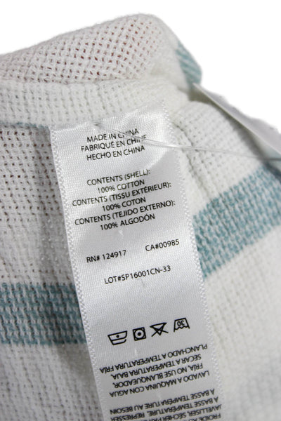 ONIA Womens Striped Button-Up Tunic Short Sleeve White Cotton Size S